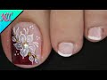 DISEÑO DE UÑAS PARA PIES FLOR Y FRANCÉS PARA PRINCIPIANTES - FLOWER NAIL ART - FRENCH NAIL ART - NLC