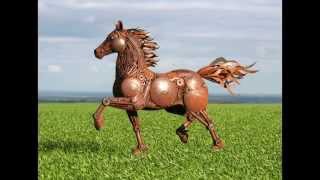 Recycled metal horse sculpture