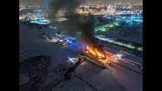 Пожар в Нагатино, 1 марта 2018. Москва Река, причал южного речного вокзала