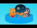 Cats Family in English - Flying Pool Cartoon for Kids