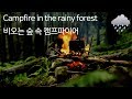 ASMR Campfire in the rainy forest | 30 minutes | 비오는 숲 속 캠프파이어