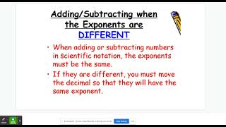 Scientific Notation Add Subtract Exponents Same  and Different