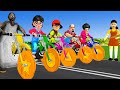 Scary teacher 3d vs squid game running motorbike uphill vs honeycomb candy shapes 5 times challenge