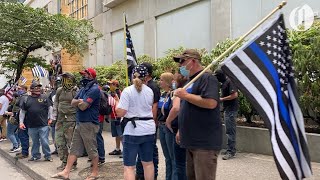 Scenes from dueling left-and right-wing rallies near Justice Center in downtown Portland