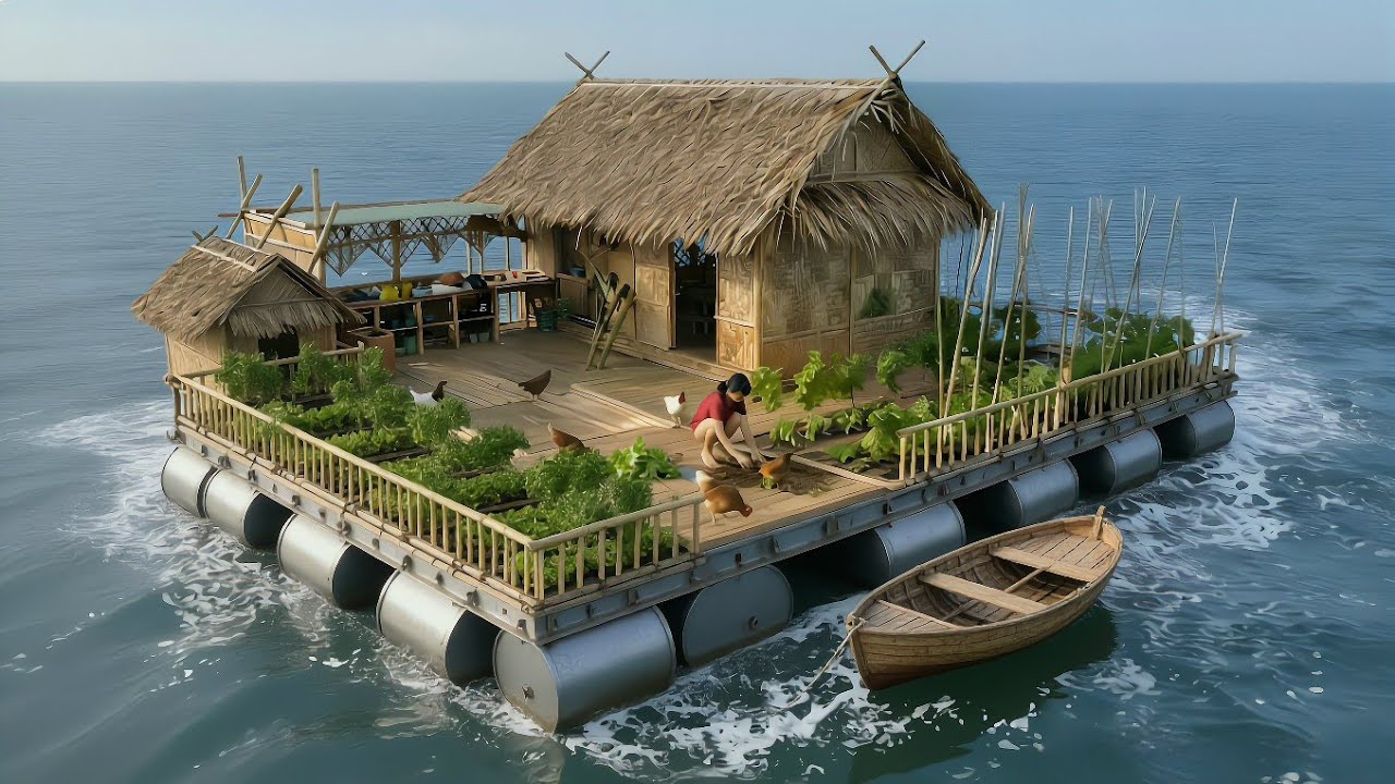 Talented woman: Building a self-sufficient floating house on a deserted island by @Triệu Thị  Dương