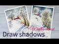 Lets try to draw shadow of the trees  winter mood watercolor tutorial step by step