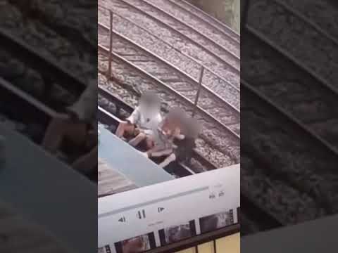 Horrifying moment man and woman are shocked by electric third rail