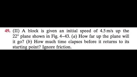 A block is given an initial speed of 4.5 up the plane shown in Fig. How far up the plane will it go?