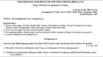 BPCG 173 IGNOU SOLVED ASSIGNMENT 2022 2023 ENGLISH | PSYCHOLOGY FOR HEALTH AND WELLBEING