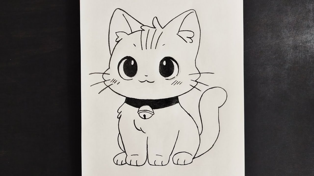 How to draw a cute kawaii cat step by step / Easy cat drawing for kids ...