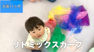 【生後11ヶ月】いろんな色のスカーフで遊ぶ赤ちゃんとママパパ【リトミックスカーフ】