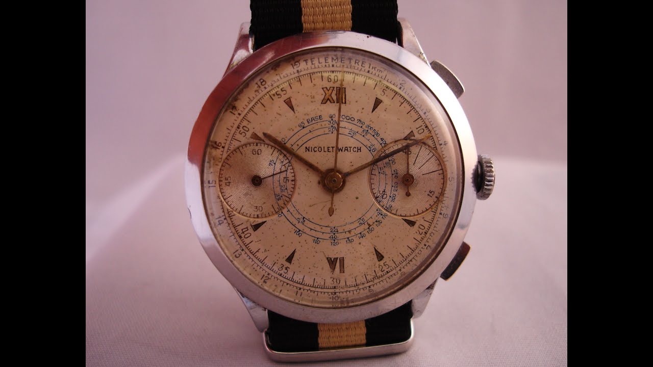 Nicolet Watch Cronografo in Argento Cal. Landeron 3, anni '40 - YouTube