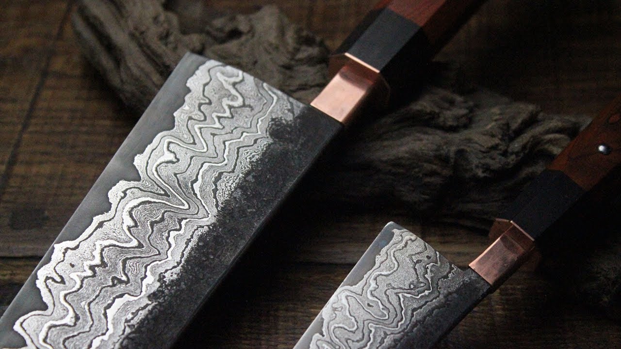 Handmade Chef Knife Set Japanese Kiritsuke Santoku Kitchen Knife San Mai  Steel