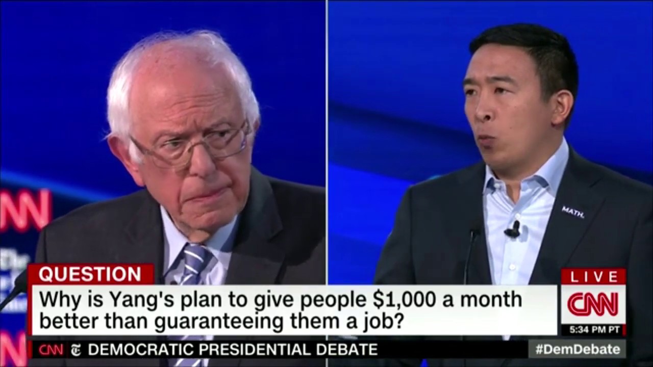 Bernie Sanders vs Andrew Yang UBI vs Job Guarantee YouTube