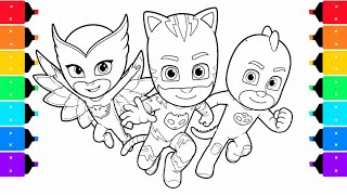 Lets Color PJ Masks Coloring Page Featuring Catboy, Gekko, Owlette