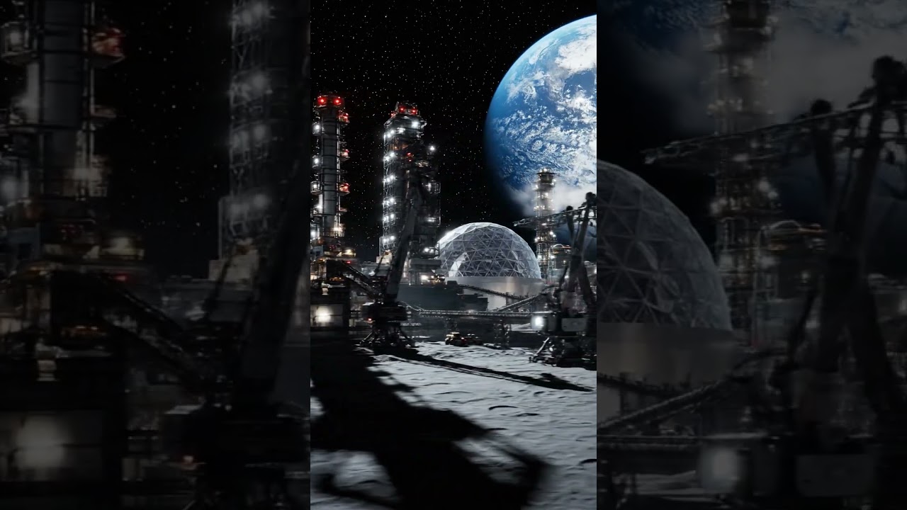 Universe TV –  Lunar industrial skyline against black space #universe #cosmicexploration #space