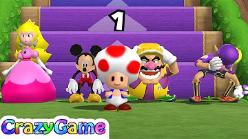 Mario Party 9 Step It Up #153 Peach vs Daisy (Mickey) vs Wario vs Waluigi Gameplay (Master CPU)