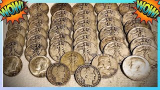 Coin Roll Hunting Half Dollars: WALKING LIBERTYS and BARBERS 44 SILVERS!! ALL 90% SILVER HALVES!!