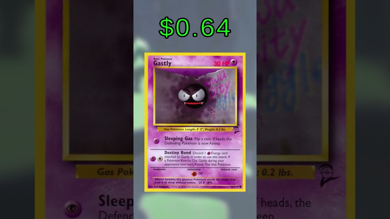 1995 gastly pokemon card 2000 Pokmeon Gym Challenge 96/132 Sabrina's Common 1st Edition  Final Form Collectables [PP] Fade Out (30) Return Sabrinas Gastly and all Energy cards attached to it to your hand Top 27 Gastly Cards (Most