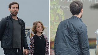 Tobey Maguire Takes A Stroll With Son Otis