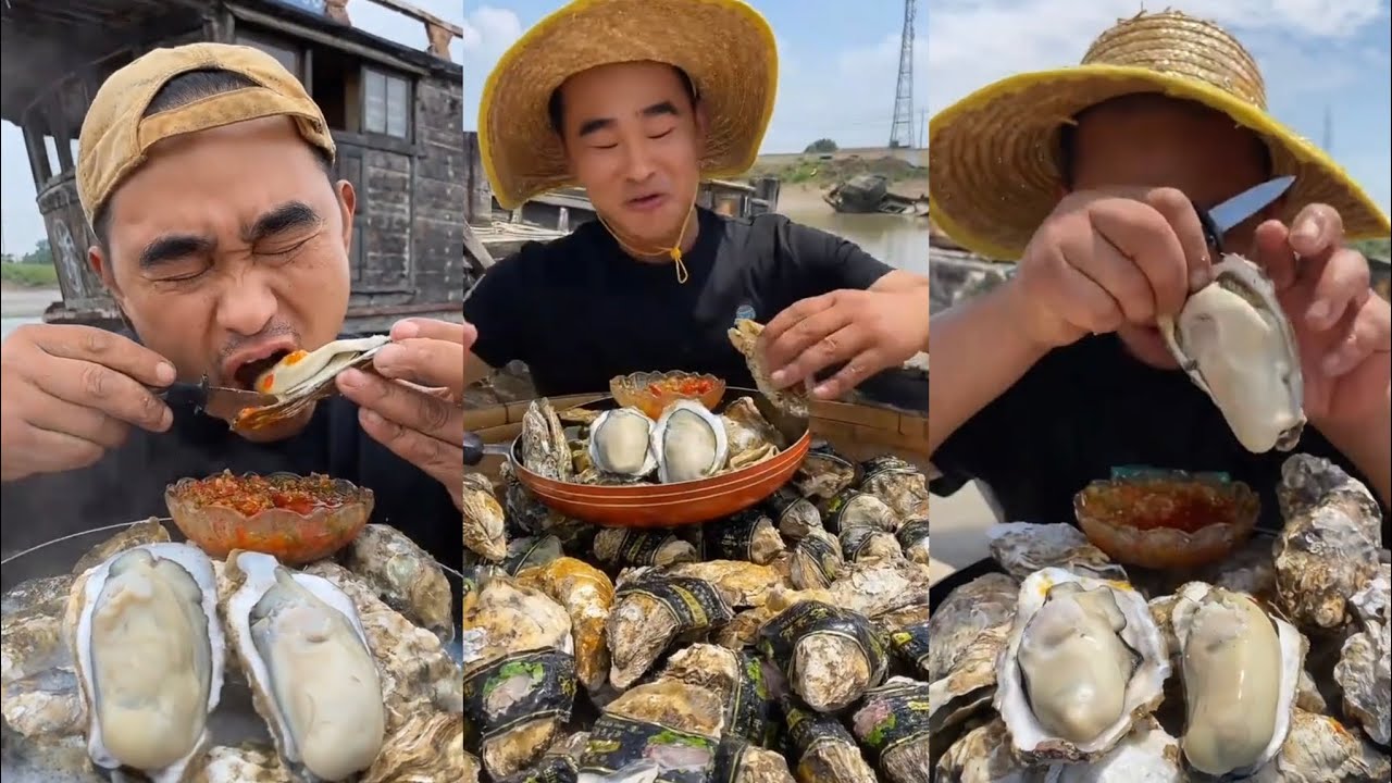  ASMR Fresh Oyster Mukbang 🦪 Chinese Fisherman Catch & Eat 🤤