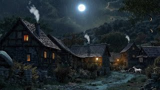 Peaceful Village Medieval Ambience | Soothing Rain, Crickets, Owl Sounds, Winds