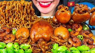 ASMR SPICY SEAFOOD BLACK BEAN NOODLES MUKBANG MASSIVE Eating Sounds