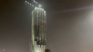 The U.S. C-RAM air defense system shoots down unguided missiles over Baghdad