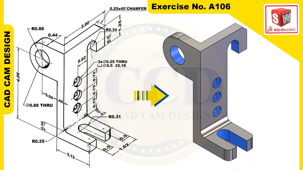 SolidWorks Tutorial for beginners Exercise A106 - YouTube