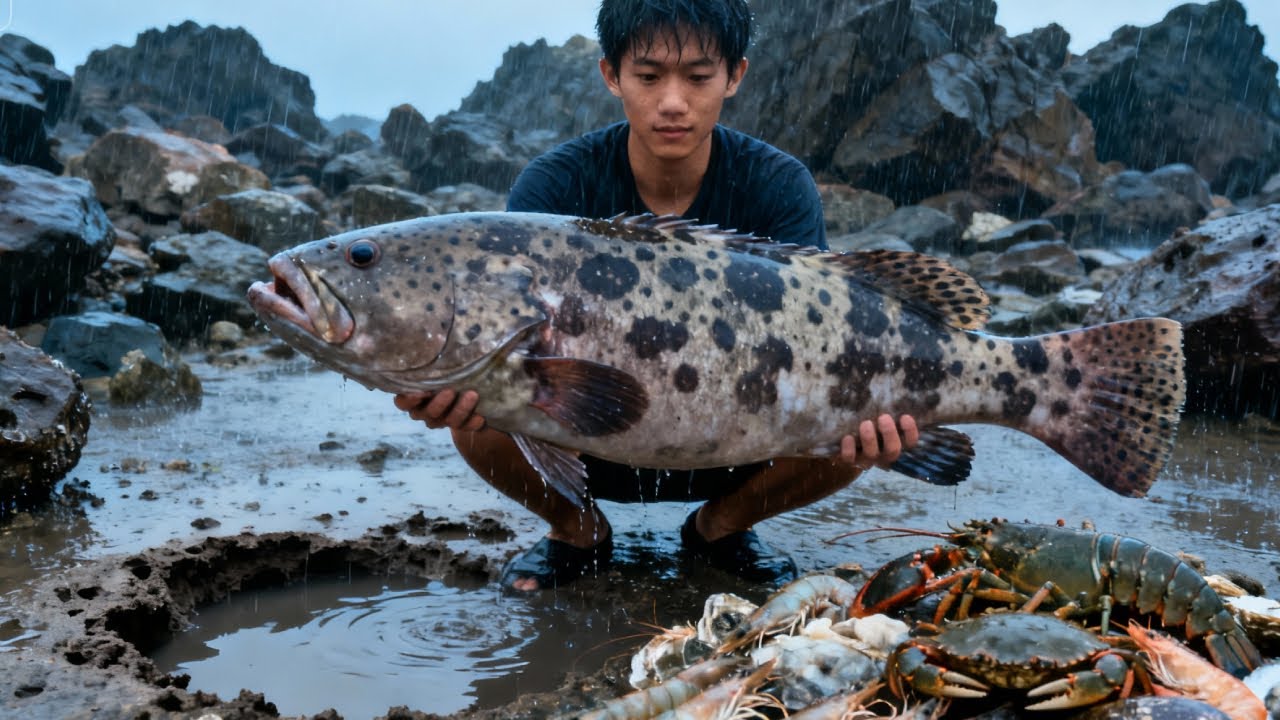 阿甘用25斤猪头打窝，下一秒值钱猛货上不停，龙虾、东星斑爆桶【阿甘阿甘大海抽干】