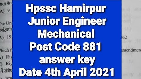 Junior Engineer Mechanical Post Code 881 answer key