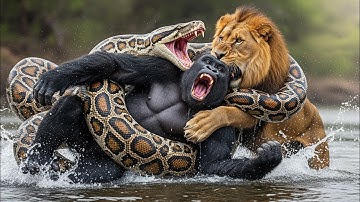 ANIMAL RESCUE: A brave Lion Saves Mother Gorilla From Attack By Giant Python