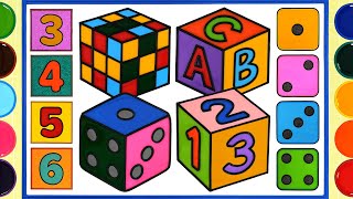 3D 123 &amp; ABC Letters, Rubik&#39;s Cube Jelly Coloring for Kids | Dice Cube Jelly Painting, Drawing