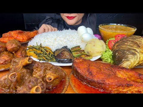 ASMR MUTTON CURRY,FISH CURRY,PRAWNSCURRY,DHAL,BOILED EGG,CHICKEN LEG PIECE,VEGETABLE FRY*FOOD VIDEOS