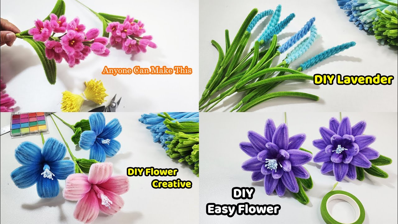 4 Easy Pipe Cleaner Flowers DIY | Colorful Chenille Stem Flower Tutorial | BeYouCraft #tutorial