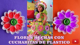 FLORES HECHAS CON CUCHARITAS DE PLÁSTICO PARA VESTIDO DE PRIMAVERA  FLOWERS MADE OF PLASTIC BUCKETS