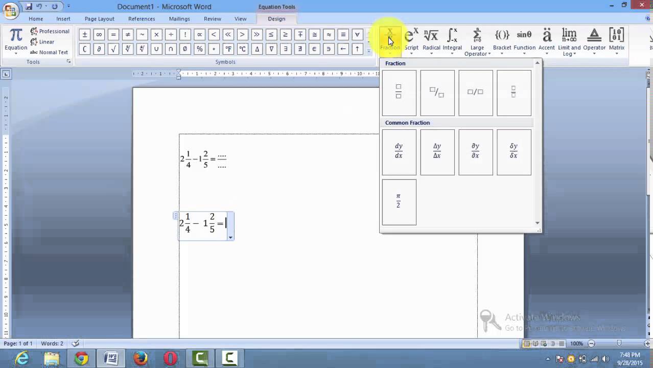 Tutorial Microsoft Word Penulisan Pecahan Matematika - YouTube