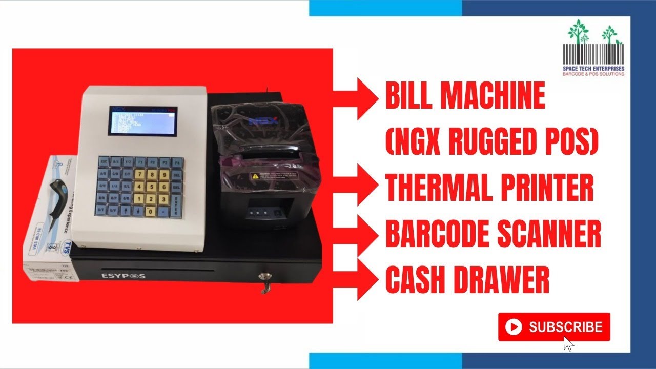 Billing Machine With Auto cutter Thermal Printer Barcode Scanner Cash Drawer NGX Rugged POS Printer - YouTube Billing Machine With Auto cutter Thermal Printer Barcode Scanner Cash Drawer NGX Rugged POS Printer - YouTube