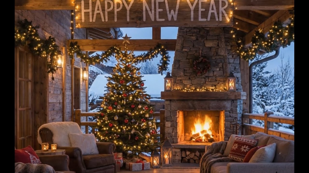 Peaceful Winter Porch | Soft Piano Jazz, Fireplace & Falling Snow