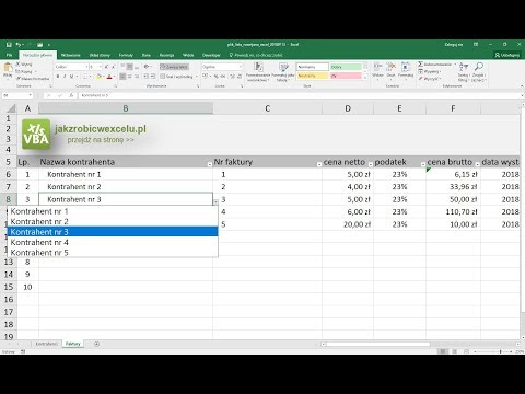 Lista rozwijana Excel 2016