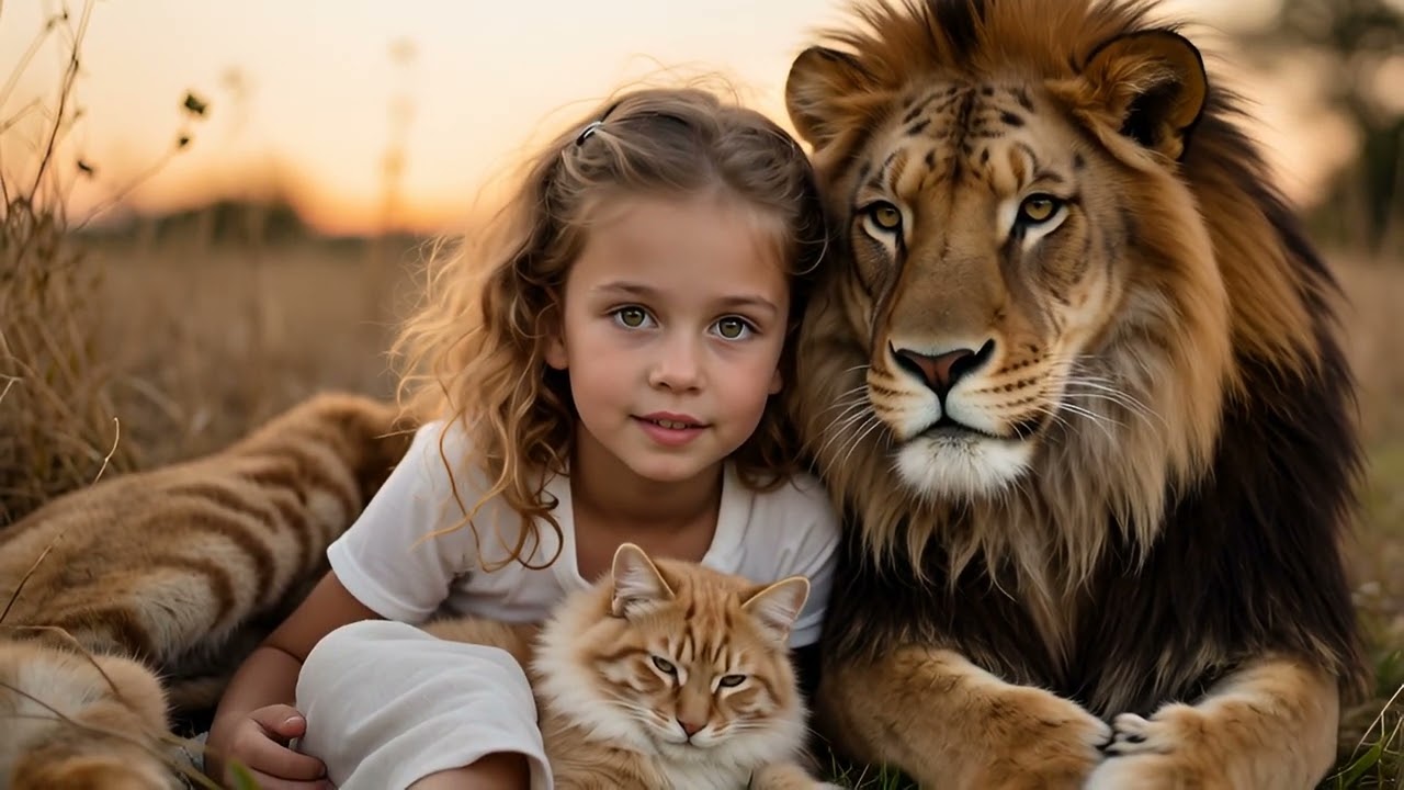 Girl, Cat, Lion and Tiger conversation