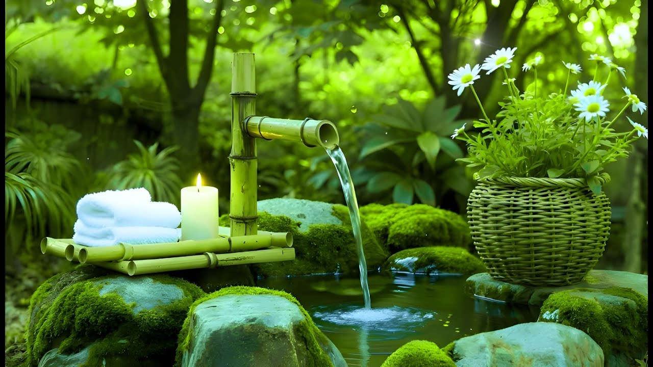 Healing of the Mind 🌿 Bamboo Water Sounds & Relaxing Piano Music, Anxiety Relief & Deep Sleep