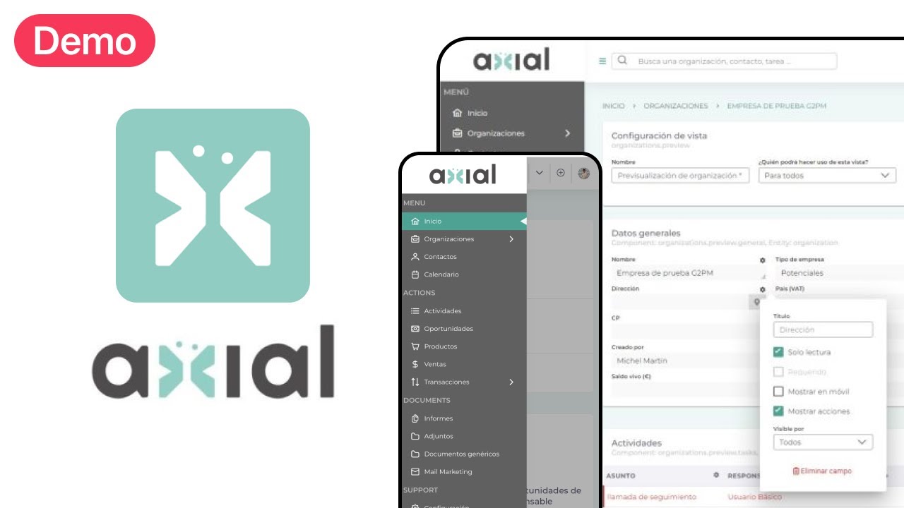 Axial CRM Demo: Gestión de Clientes, Movilidad y Automatización para Empresas
