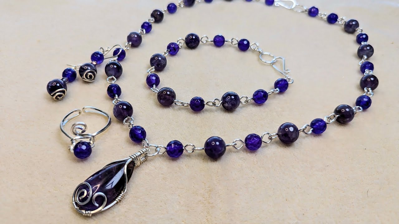 Full Set February project #2: birthday set for my sister using amethyst and Malaysia jade.