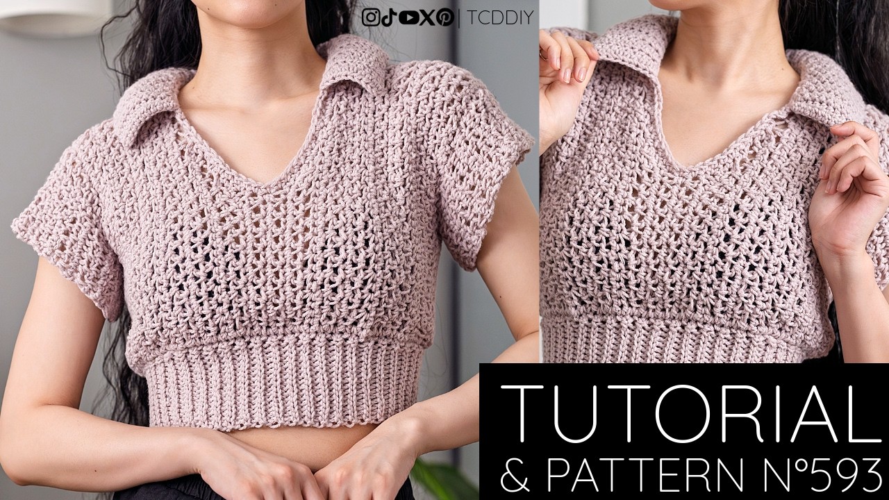 How to Crochet an Airy Collared Crop Top | Pattern & Tutorial DIY