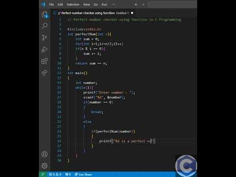 Perfect number checker using function in C Programming #coding #shorts ...