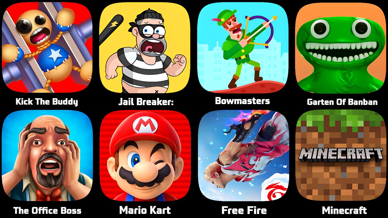 Kick The Buddy,Gramic Monster Scary survival,Minecraft,Emoji Puzzle,HCR 2,Bowmasters,Hcr 2