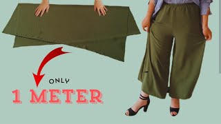 Very Easy Cutting and Trousers Stitching | Palazzo Skirt Pants Tutorial with Cut-out Detail