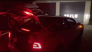 Tesla Model 3 Christmas Light Show projects it’s own name onto wall