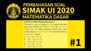 #SIMAKUI                Pembahasan Soal Asli SIMAK UI 2020 Matematika Dasar | No 1 Persamaan Kuadrat